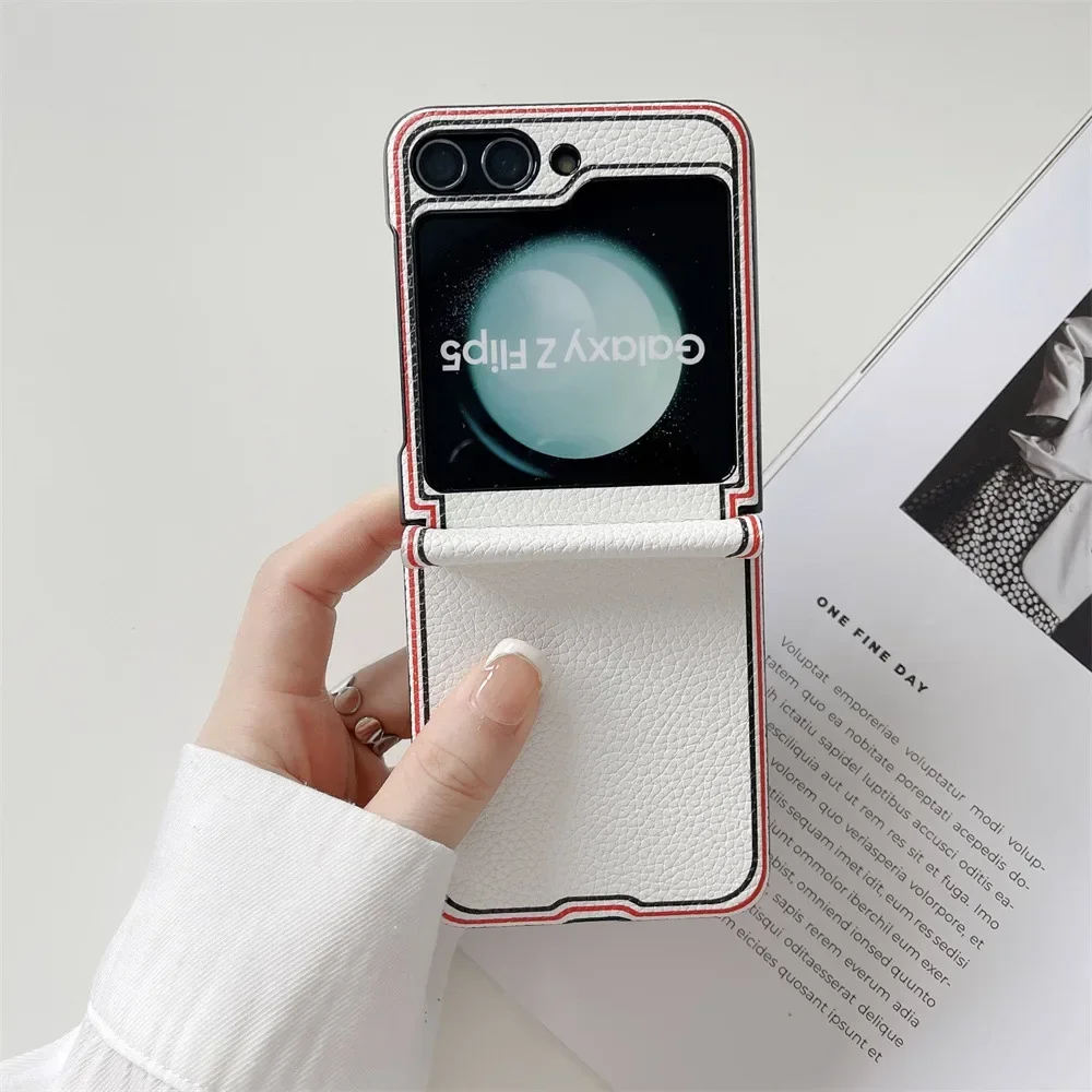 Luxury Leather Cases For Samsung Galaxy Z Flip5 Phone Case Lychee Pattern Fold Shell Anti-Knock All-Inclusive Z-Flip5 Cover