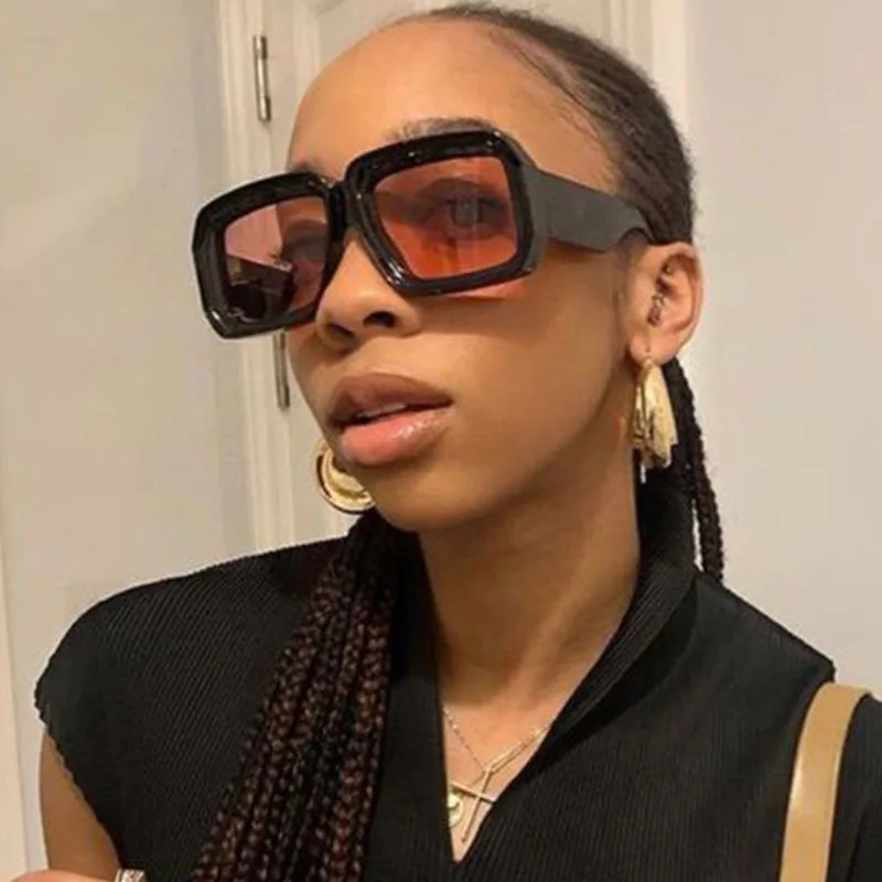 thumbnail image 2 of Oversized Square Flat Top Sunglasses For Women – Big Luxury Look UV400 Black Gradient 2 of 5