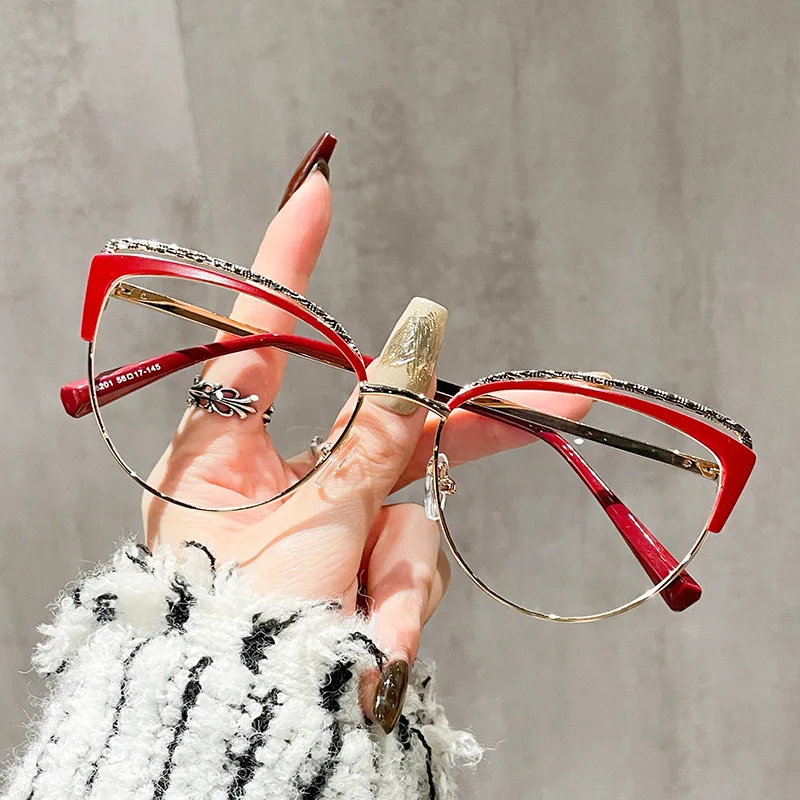 Elegant Hollow White Cat Eye Glasses Frame Women Anti Blue