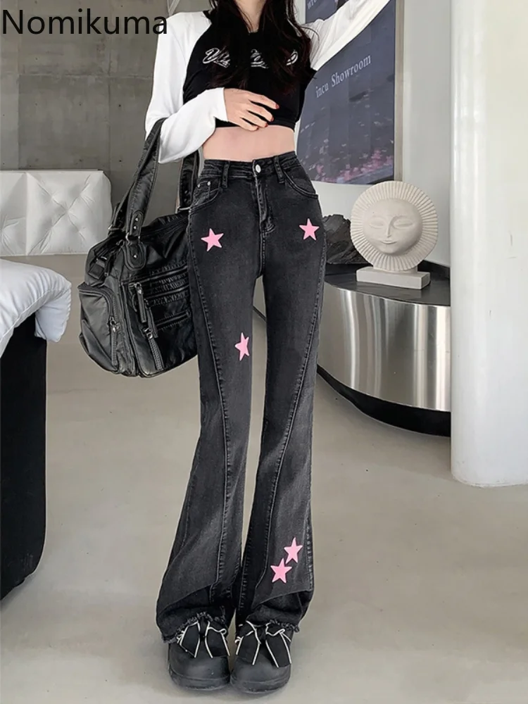 

Женские облегающие джинсы, повседневные брюки-клеш с высокой талией, модель Y2k в винтажном стиле, 2023