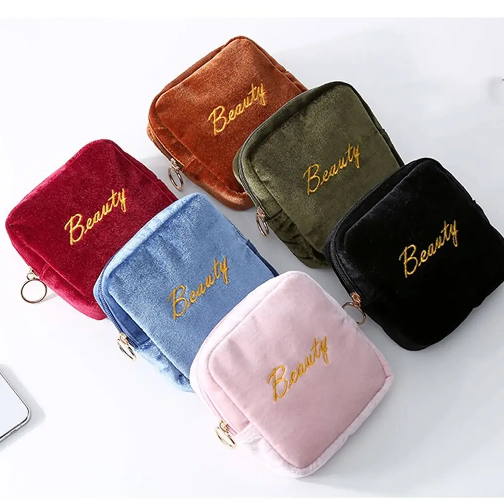 

Convenient Lipstick Embroidered Velvet Sanitary Napkin Bag Letter Makeup Bag Coin Purse Women Cosmetic Bag Storage Bag