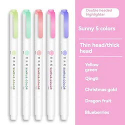 5-Piece Double-Ended Fluorescent Highlighter Pen Set - Vibrant Colors (Sunny)