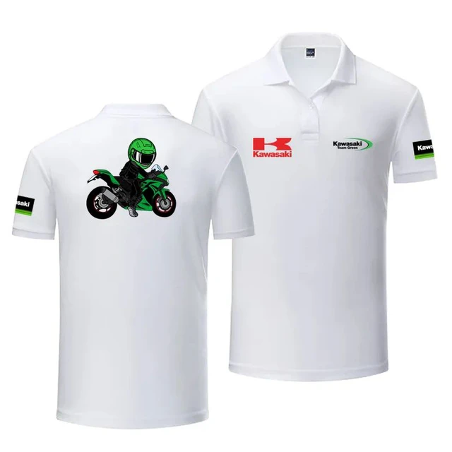 Motocicleta Kawasaki masculina estampada camisa polo, camisa esportiva  casual, monocromática, manga curta, algodão de lapela popular, qualidade,  nova - AliExpress