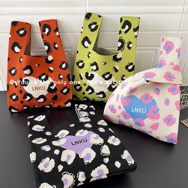 

Модная женская сумка через плечо с леопардовым сердцем, женская сумка-тоут ручной работы для отдыха, японские студенческие многоразовые сумки для покупок