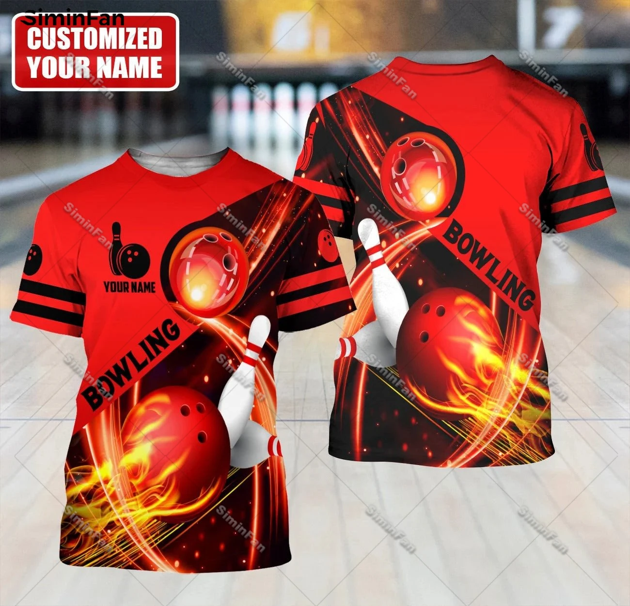 

Custom Name Red Fire Bowling Mens T-Shirt 3D All Over Printed Tshirt Summer Round Neck Tee Female Top Unisex Milk Fiber Shirts-2