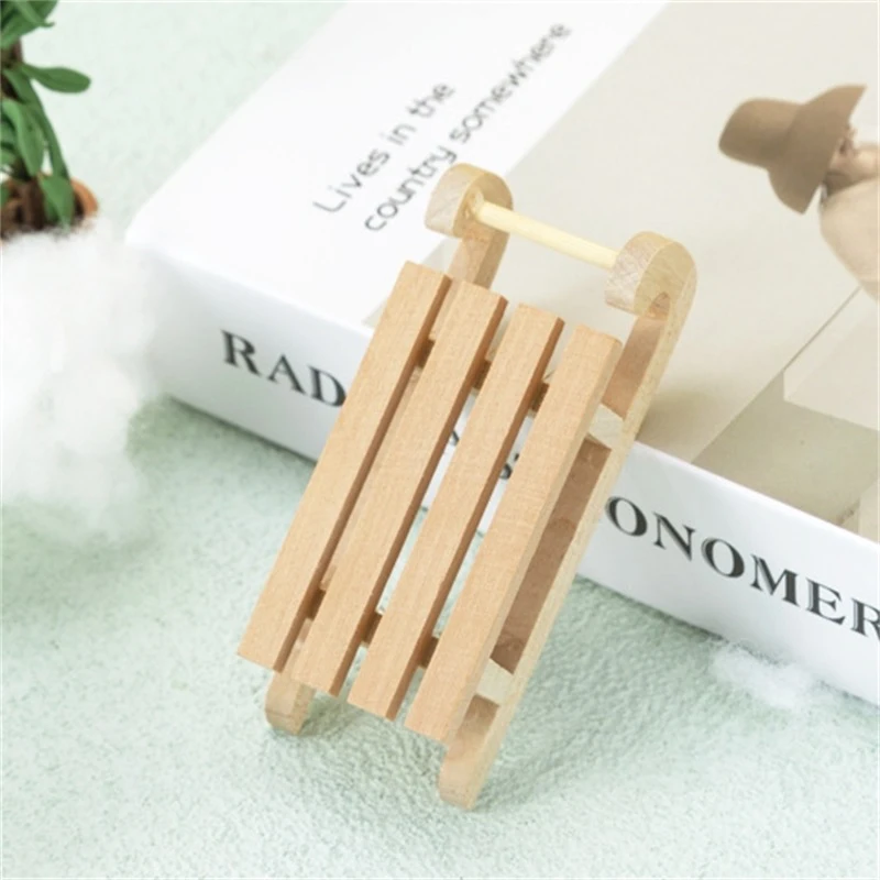 1:12 인형 집 미니어처 나무 썰매 썰매 크리스마스 장면 장식 놀이 집 장난감, DIY 색칠 썰매, 어린이 장난감 선물