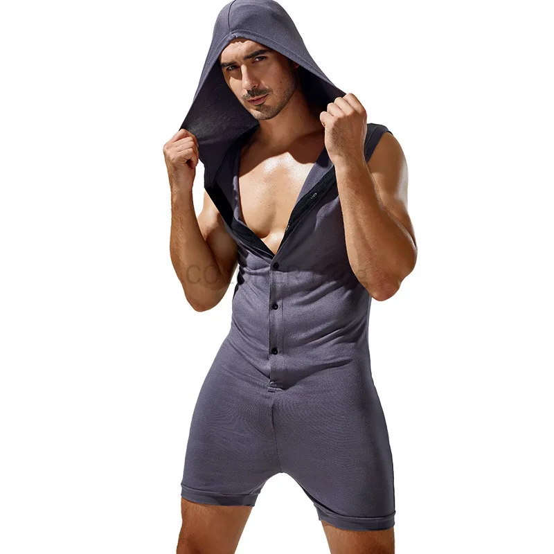 Stylish New Men's Sleeveless Bodysuit Romper Tracksuit Casual Fahsionable Male Sexy Skinny Singlets Jumpsuits Home Wear Pajamas