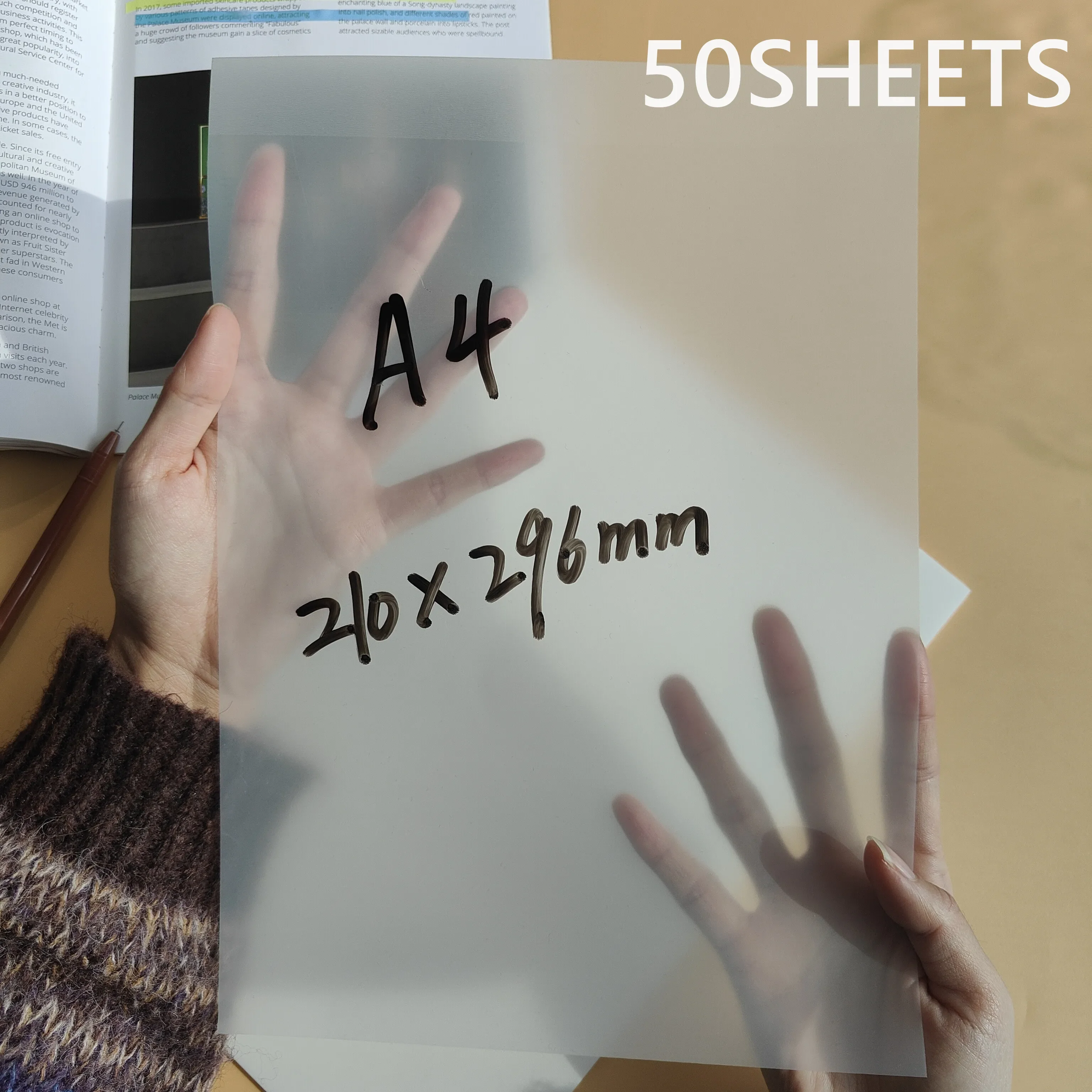 50 Sheets A4 Transparent Sticky Notes Tab Self-Adhesive Kawaii Clear Bookmarkers Annotation Books Page Marker Stationery 2