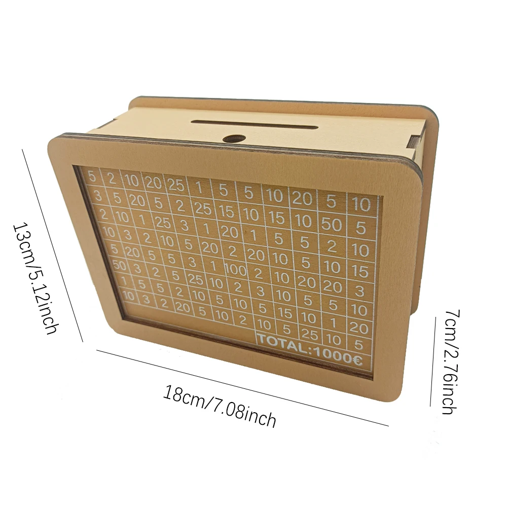 Wooden Money Box Savings Box with Currency Target and Numbers 1pc