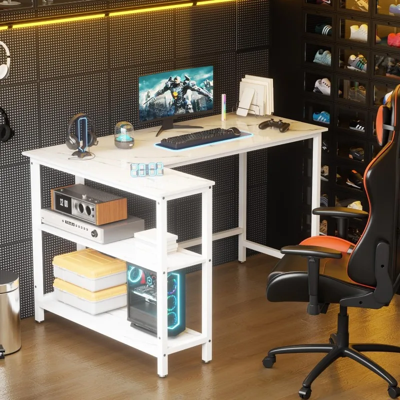 Computer Desk with Shelves, 50 Inch Gaming Writing Desk, Study PC Table Workstation with Storage for Home Office, Living Room, 2