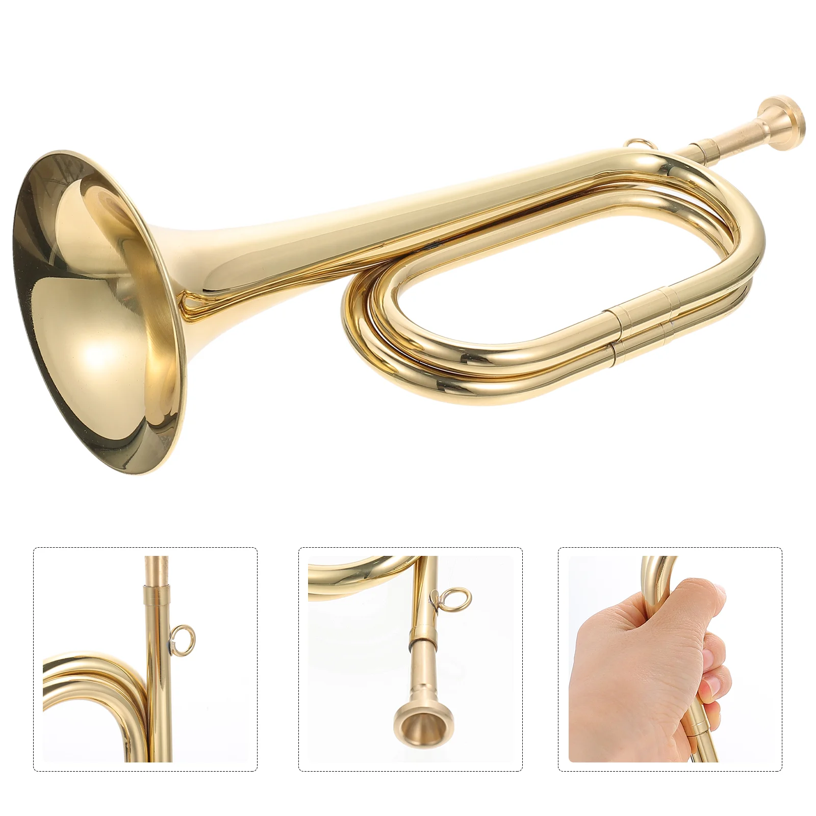 

Trumpet Brass Cavalry Horn with Mouthpiece Brass Bugle Call for School Band Cavalry Orchestra Brass Musical Instrument