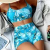 New Women's Bikini Set High Waist Print Separate Swimsuit One Piece Conservative Hip Cover Cross Border AE Stock Origin China