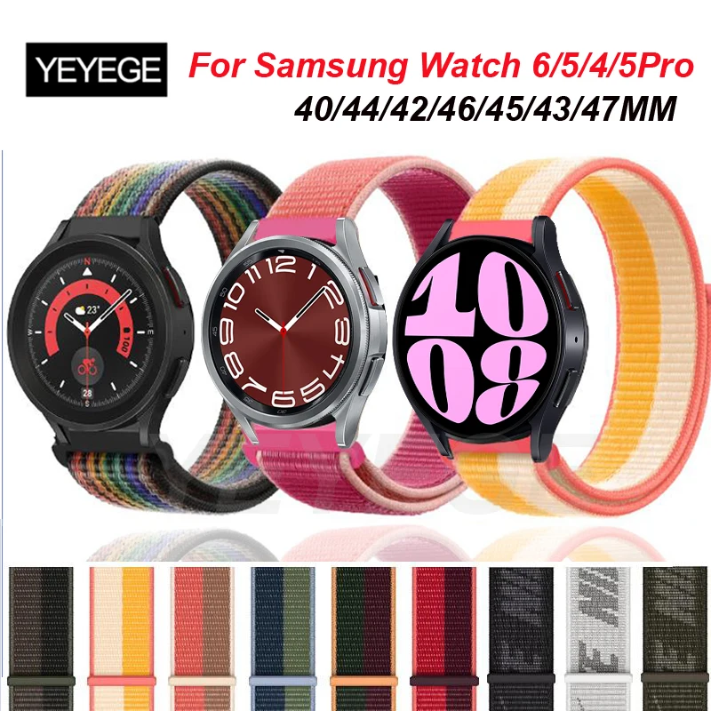

Ремешок нейлоновый для Samsung Galaxy Watch 6 5 4 44 мм 40 мм, браслет-петля для Galaxy Watch 4Classic 42 46 мм/6Classic 43 47 мм 5Pro, 22 мм 20 мм