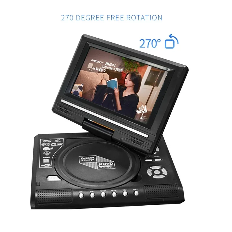 DVD Player Mini 7.8 inch Desktop Digital Smart TV CD EVD Disc Players Remote Control Portable Travel 270&deg; Rotatable Screen