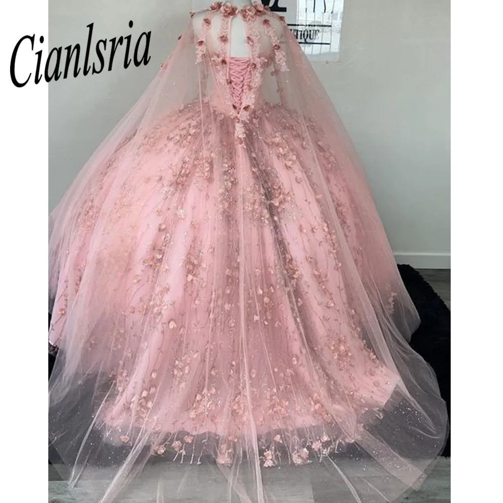 

Женское бальное платье с накидкой, розовое платье с открытыми плечами и объемными цветами, 16-15