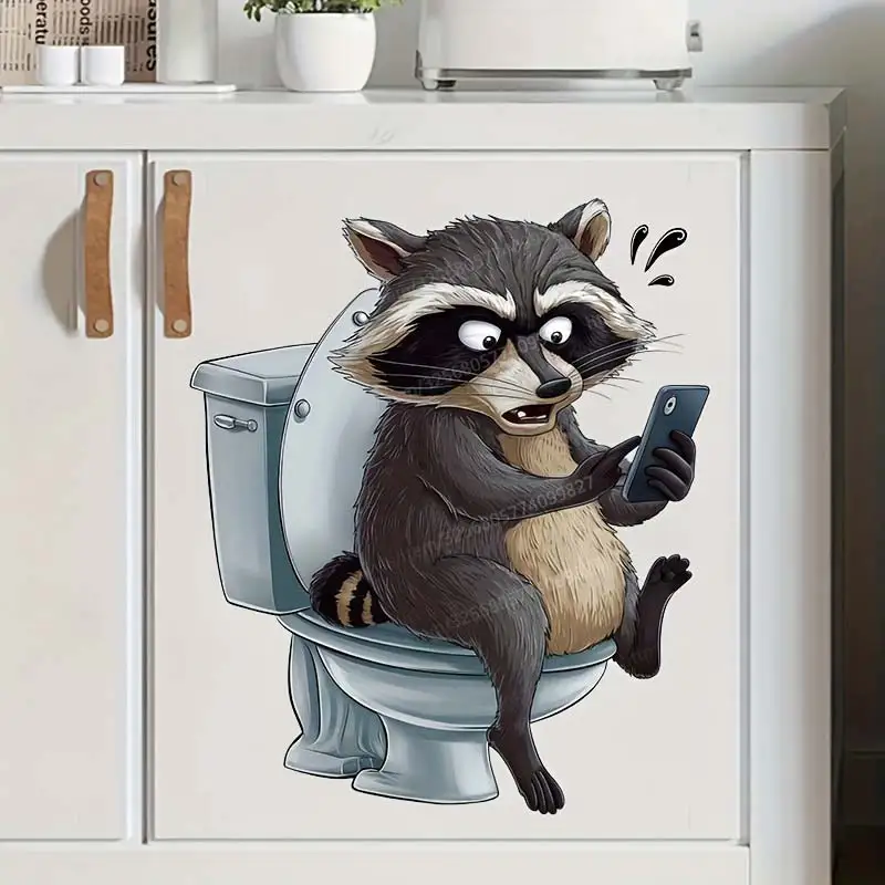 Spoof Series Rabbit-Raccoon-Tiger Play Mobile Phone Toilet Stickers Suitable For Toilet Seat And Water Tank Decoration S189 toilet stickers,toilet wall stickers,toilet seat stickers