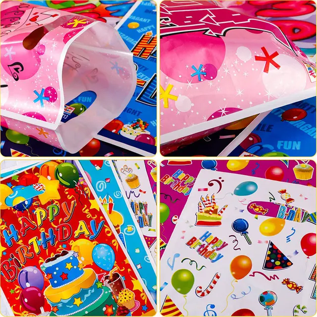 20 pièces en plastique coloré joyeux anniversaire cadeau emballage sac bonbons Cookie fourre-tout sacs pour anniversaire bébé douche fête faveur sacs 4