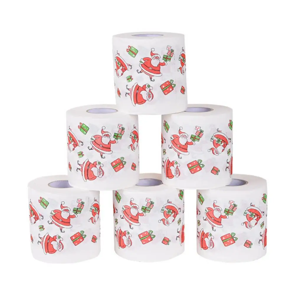 Christmas Print Napkins Home Tool Santa Claus Bath Toilet Roll Paper Christmas Supplies Xmas Decor Tissue Cute High Quality