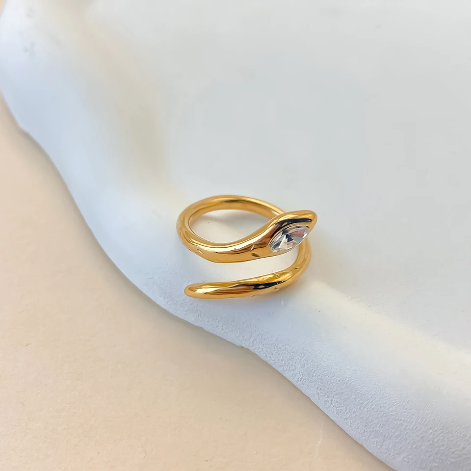 Hiraeva Einzigartiger 18K Vergoldeter 3D Offener Schlangenring — Nicht Verblassender Edelstahlring, Ideal für den Täglichen Gebrauch von Frauen – Detail 6