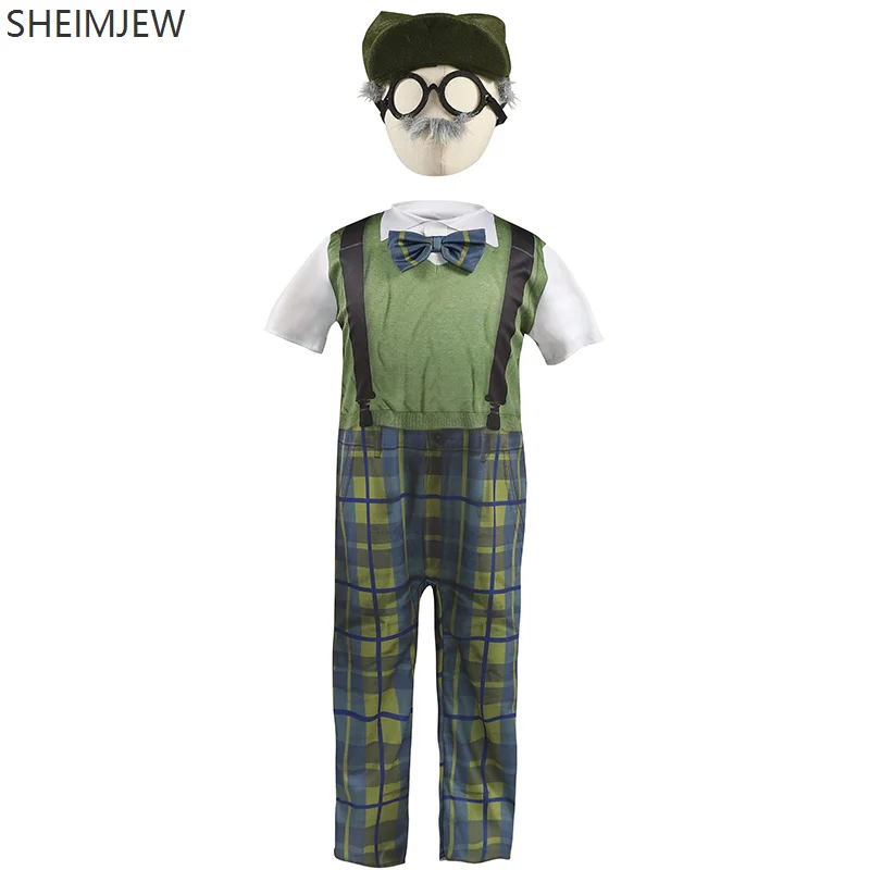 Cute Boys School Costume Role Play Grandpa Plaid Suspenders Bodysuit Carnival Fancy Dress Party Set Daily Campus Clothes