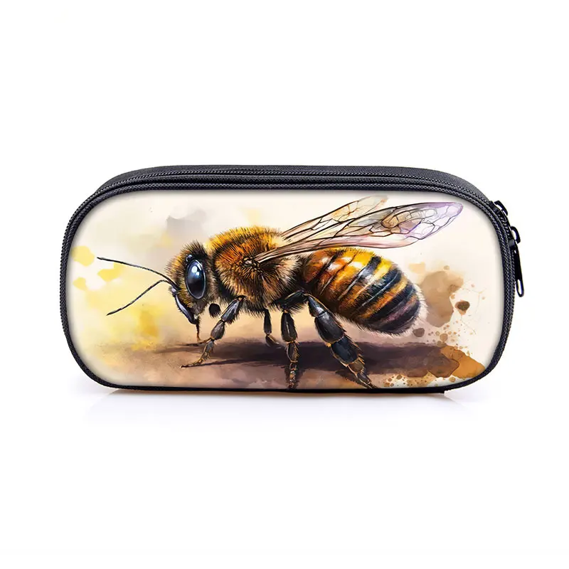 Cute Insects Print Cosmetic Case Pencil Bag Women Makeup Bags Butterfly Dragonfly Honeybee Pen Box Casual Storage Bags Organizer