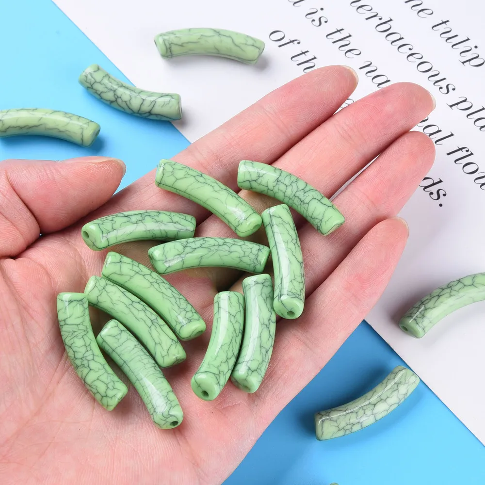 Pandahall 32x10mm Acrylic Beads Curved Tube Noodle Spacer  Beads Crackle for Jewelry Making Bracelet DIY Crafts  330pcs/500g