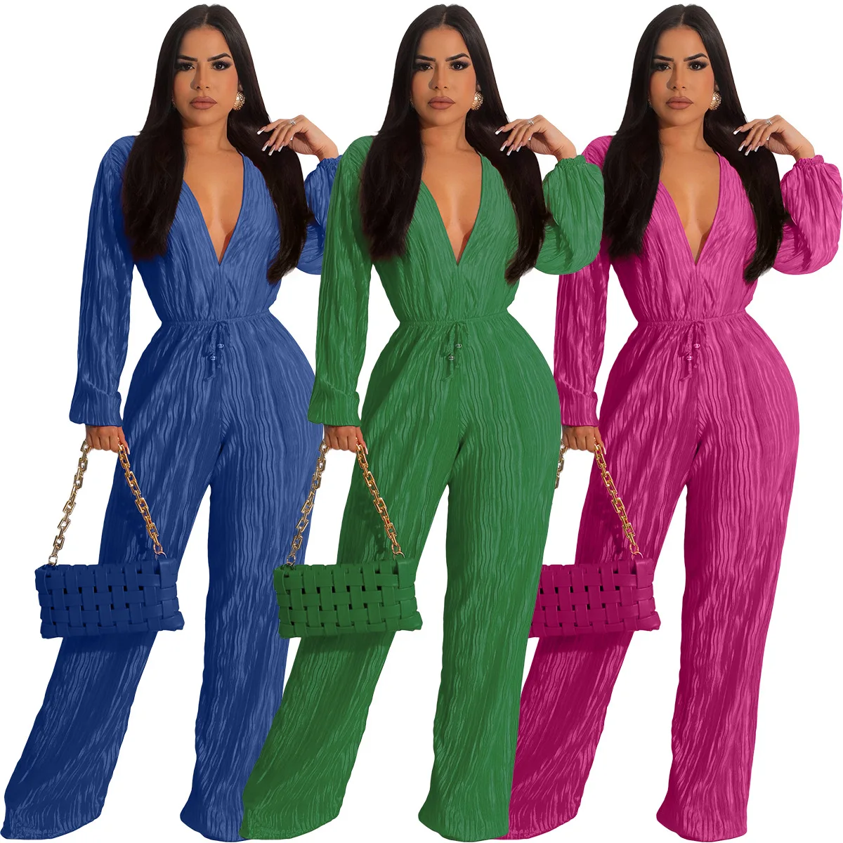 

Solid Casual Sexy Long Sleeve Jumpsuits 2023 New Arrival Elegant Lady V Neck Long Jumpsuits Female Streetwear Outfit Clothes