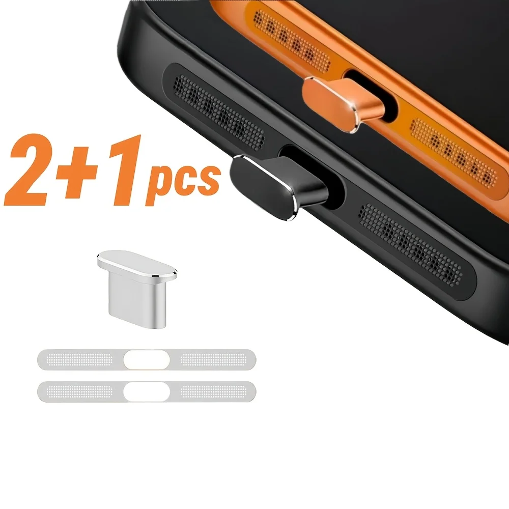 아이폰 17ProMax, 17Pro, 17용 3개입 새 메탈 스피커 먼지망 및 먼지 플러그 세트 | 타입-C 먼지 플러그 방진 커버