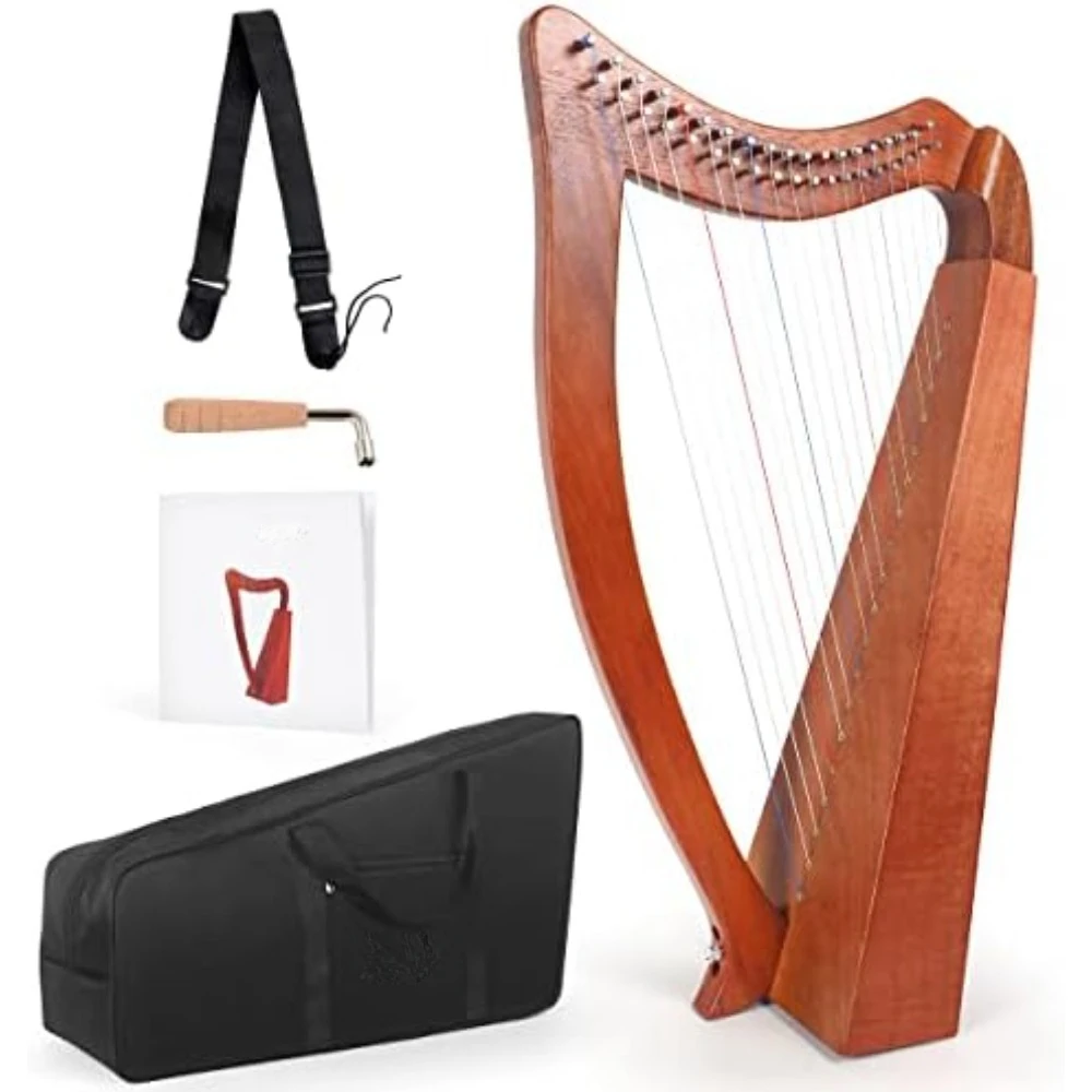 Harp 19 Strings Lyre Harp for Beginner Adult Gig Bag Tuning Wrench Strap (No Spare Strings)