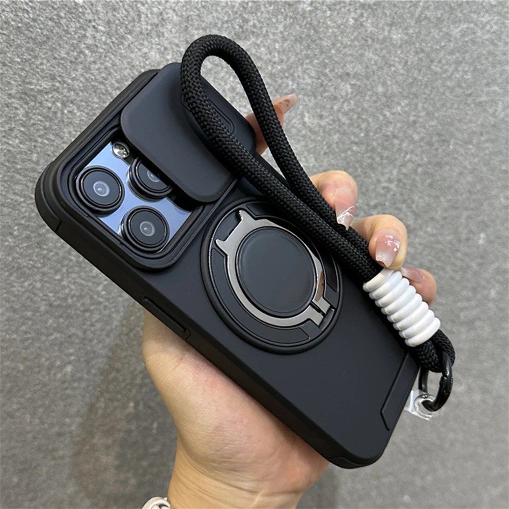 Versatile Armor Phone Case with Magnetic Ring Stand and Wrist Strap