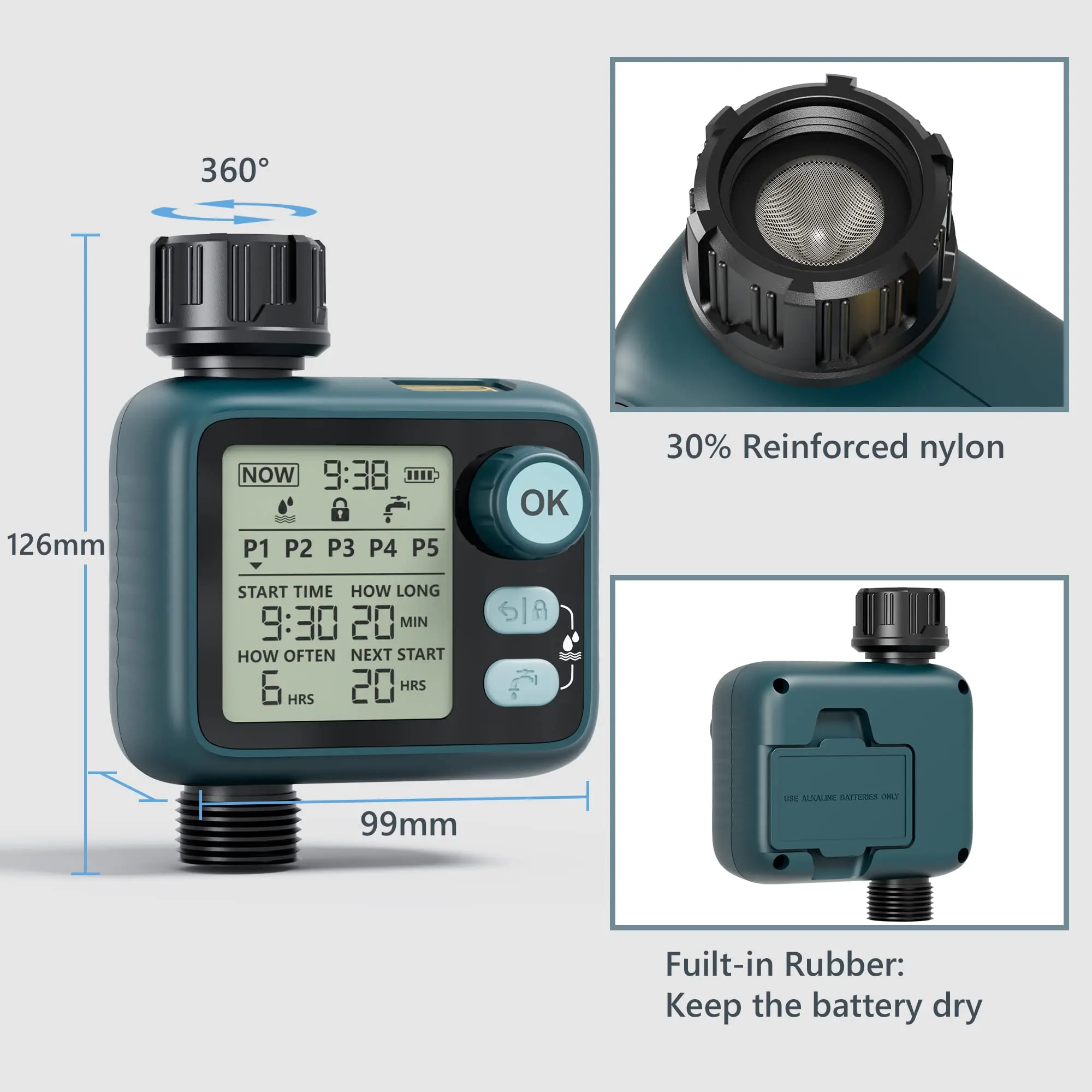 

Diivoo Sprinkler Timer with Rain Sensor, Garden Water Timer Automatic Irrigation Equipment with Auto & Manual Child Lock Mode