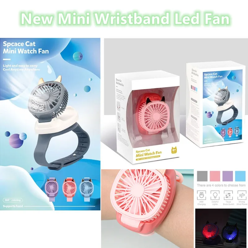 New Mini Led Night Light Wristband Fan with USB Charge Children Cartoon