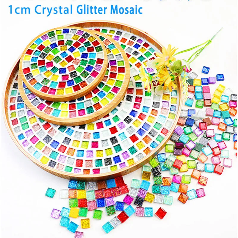 Glass Mosaic Tiles Diy Mosaic Supplies 50PCS Diy Colorful Glitter Glass Mosaic Stones Mosaic Tiles Glass Pebbles Crafts Material Puzzle For Diy Making 9*9mm