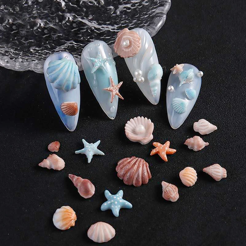 3D 실리콘 DIY 여름 네일 몰드 템플릿 조각 스텐실 도구 바다 조개 불가사리 해파리 매니큐어 디자인 네일 아트 장식