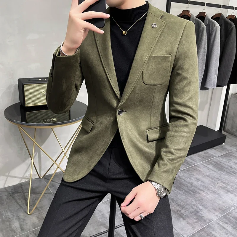 Men Suits Jackets Autumn Suede Velvet Suit Jacket 6 Color Business Slim Fit Blazers Casual Prom Party Clothing