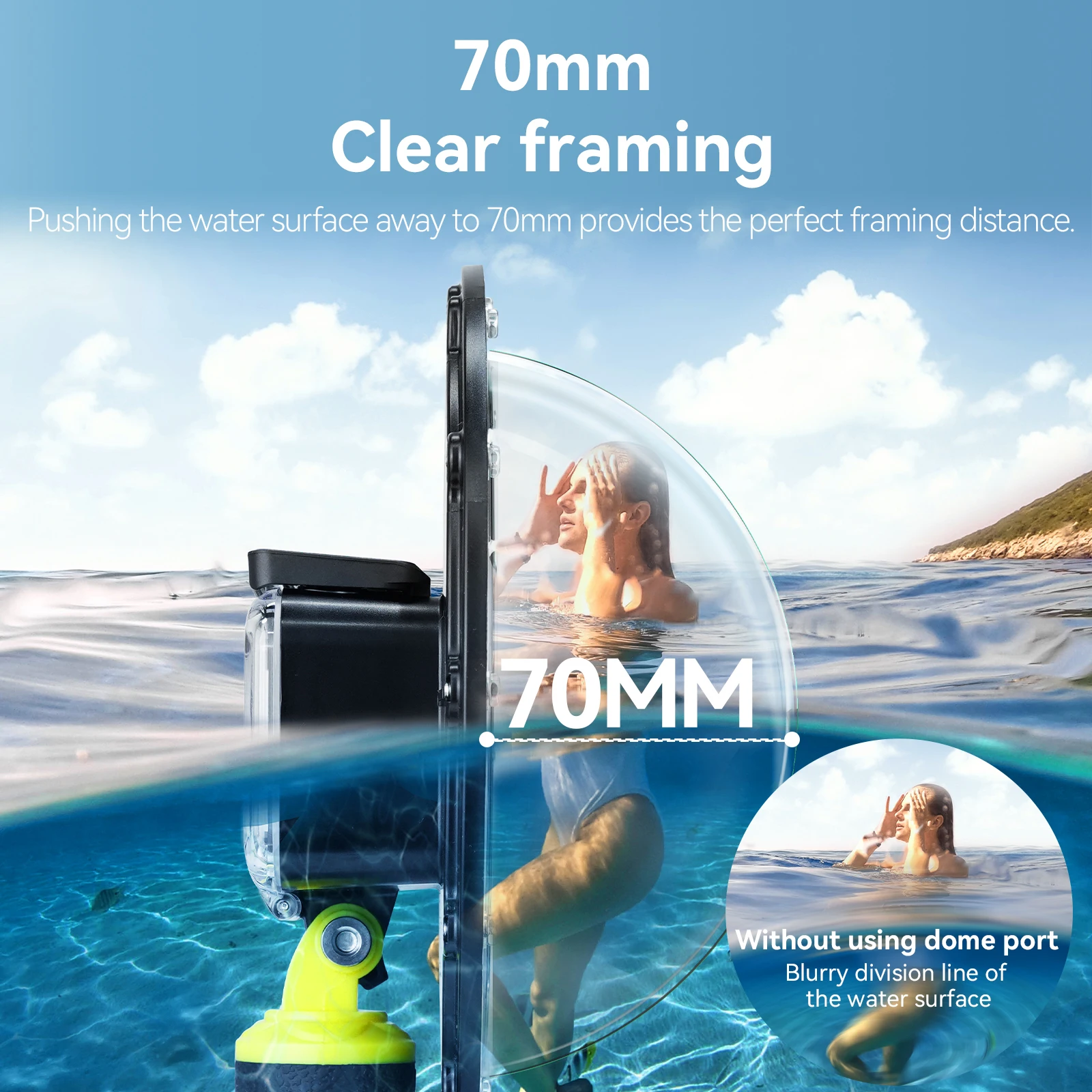 TELESIN Dome Port for DJI Action 5 Pro 4 3 Gopro Hero 13 12 11 10 9 7 6 5 Diving Waterproof Housing with Floating Grip Trigger 2