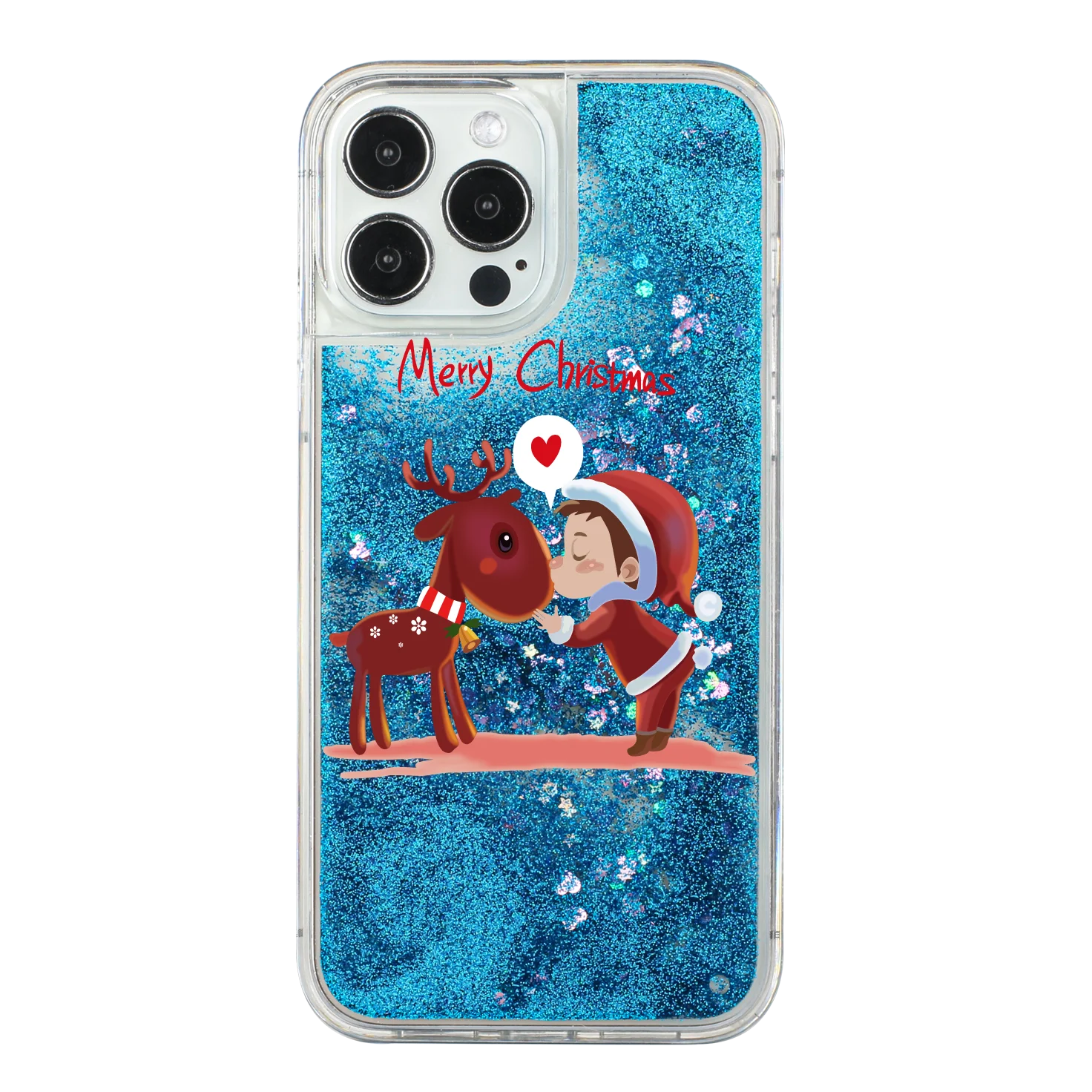 

Shockproof Liquid Quicksand Glitter Deer Christmas Tree Case for iPhone 15 Pro Max, 14, 13, 12, 11, X, Bling Sequins Clear Cover