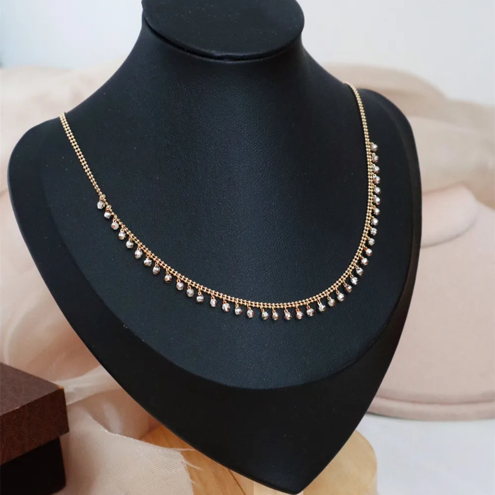 

UBESTNICE Real 18K Solid Yellow Gold AU750 Jewelry Double Layer Chain White Gold Beads Tassel Pendant Necklaces for Fashion Lady
