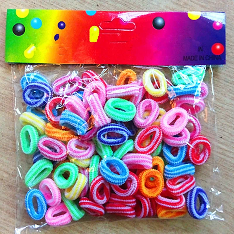 100PCS Colorful Elastic Rope Ring Hairband Women Girls Ponytail Holder Hair Band 