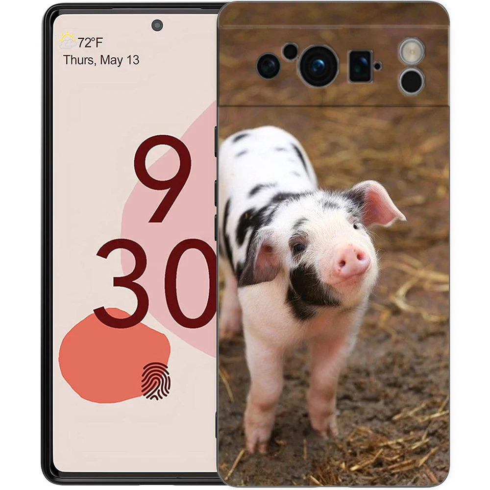 Adorable Pink Pig Shockproof TPU Phone Case - Soft Black Cover