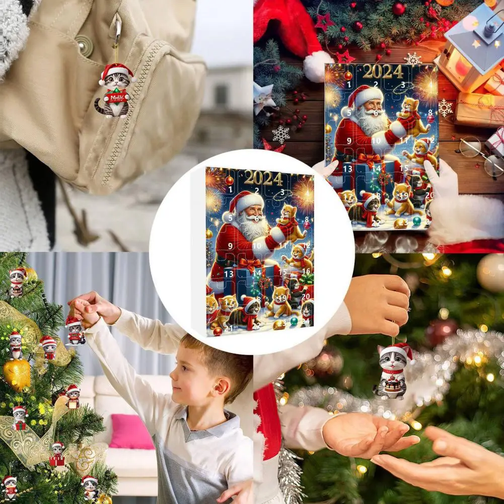 1Pc Kids' Room Christmas Decor Advent Calendar Cute Cartoon Cat Christmas Countdown Calendar Advent for Festive