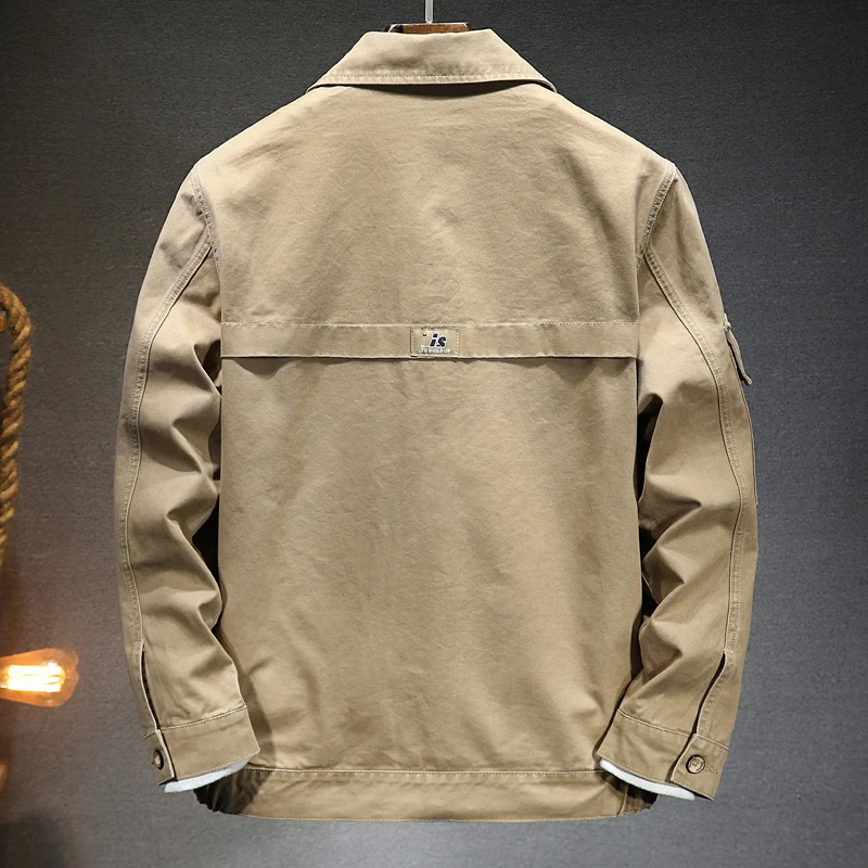 Men\'s American Style Vintage Denim Jacket 2023 spring and autumn new style Casual Fashion High Quality Cotton Dark Khaki Jacket