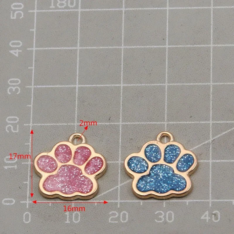 2 Styles in 6 Colors 16 * 17mm Diy Glitter Dripping Oil Cat Paw Dog Paw Charm Pendant Jewelry Handmade Necklace Accessories