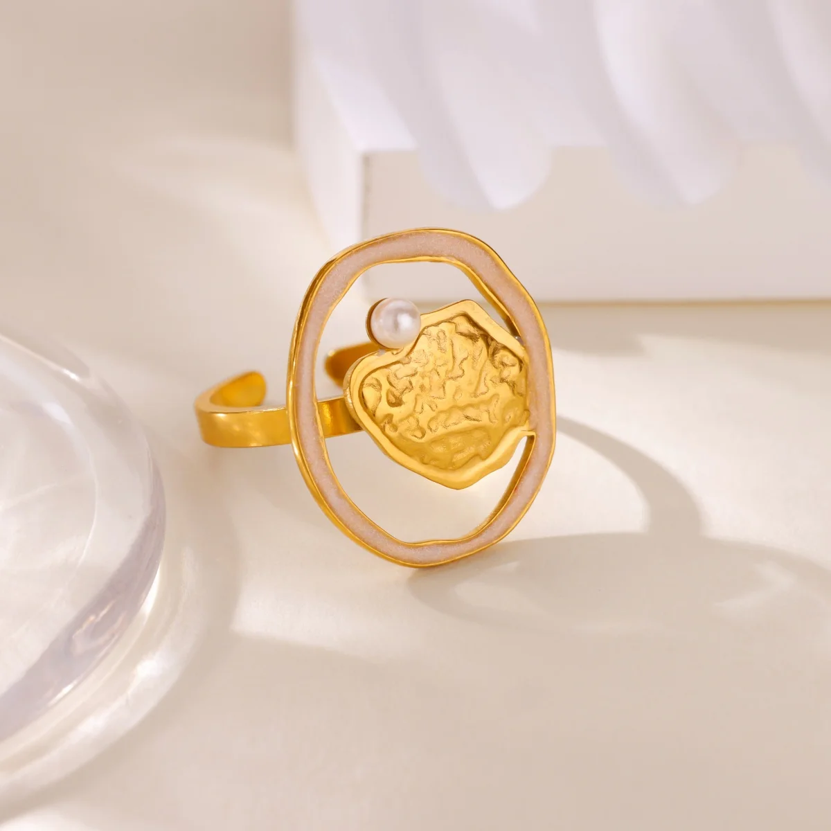 Geometric Imitation Pearls Rings For Women