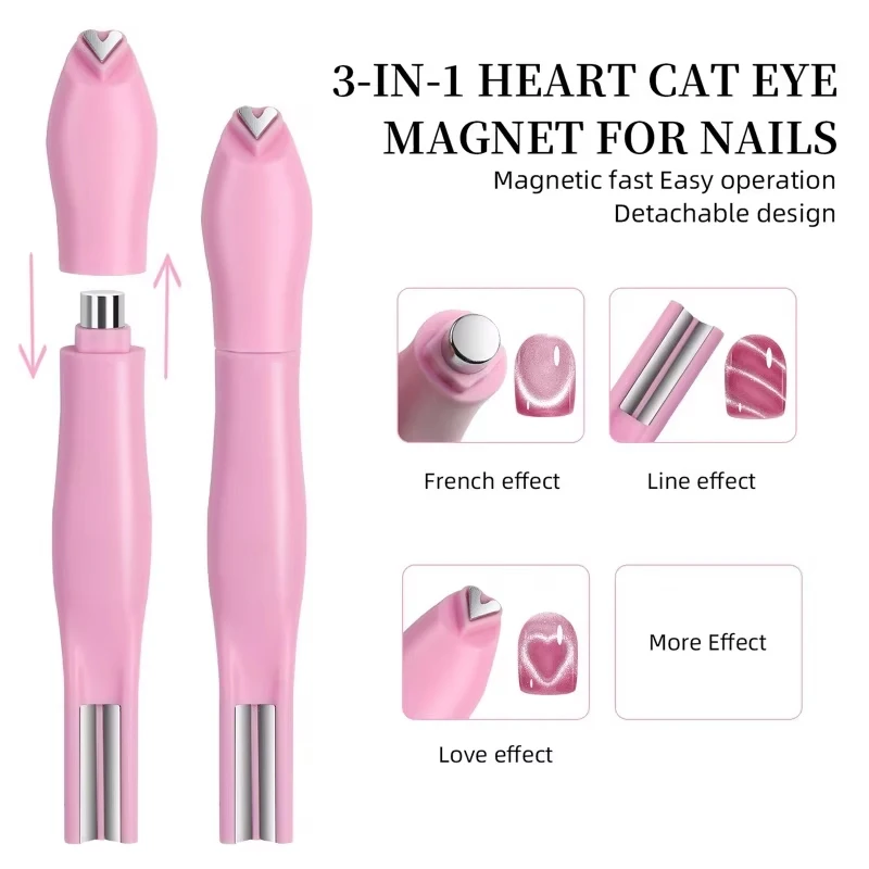 3 in 1 캣아이 네일 마그네틱 스틱 러브 하트 스네이크 패턴 프렌치 캣아이 네일 마그넷 UV 젤 폴리쉬 효과 매니큐어 디자인 도구