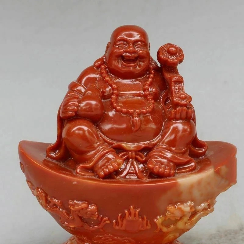 

Chinese Shoushan Stone Hand-Carved Maitreya Buddha Ingot Statue Room Decor Home Accessories
