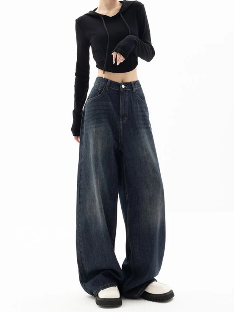 Women's Vintage Flare Jeans Streetwear Harajuku 2000s Y2k Baggy Straight  Denim Trouser Korean High Waist Wide Leg Pants Clothes