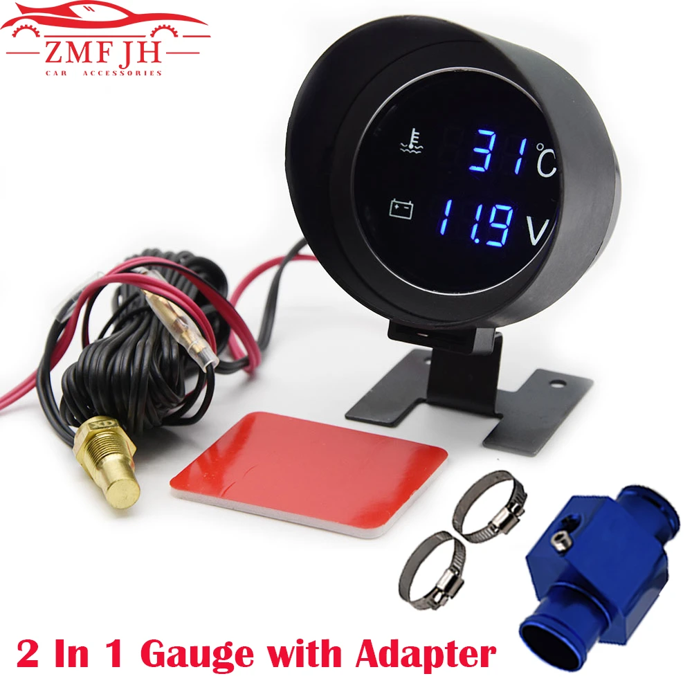 Car LCD 2 in 1 Car Truck Water Temperature Gauge Meter Voltmeter Voltage Gauge
