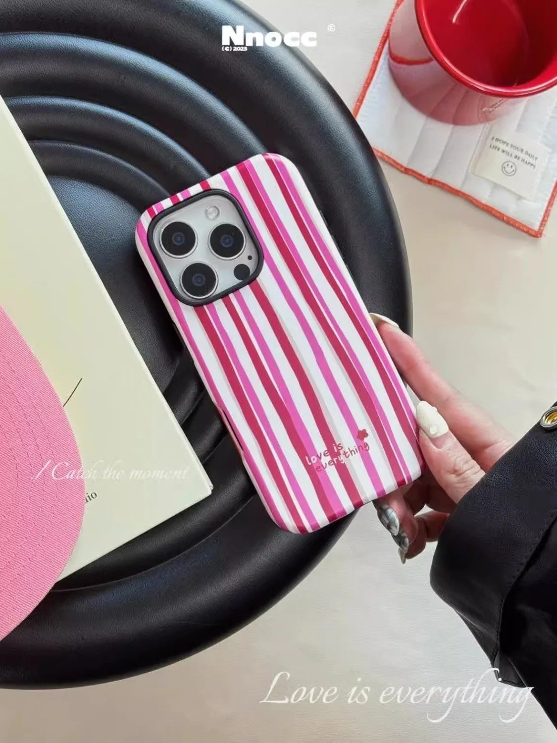 INS Pink and White Stripes Magnetic Acrylic TPU Phone Case