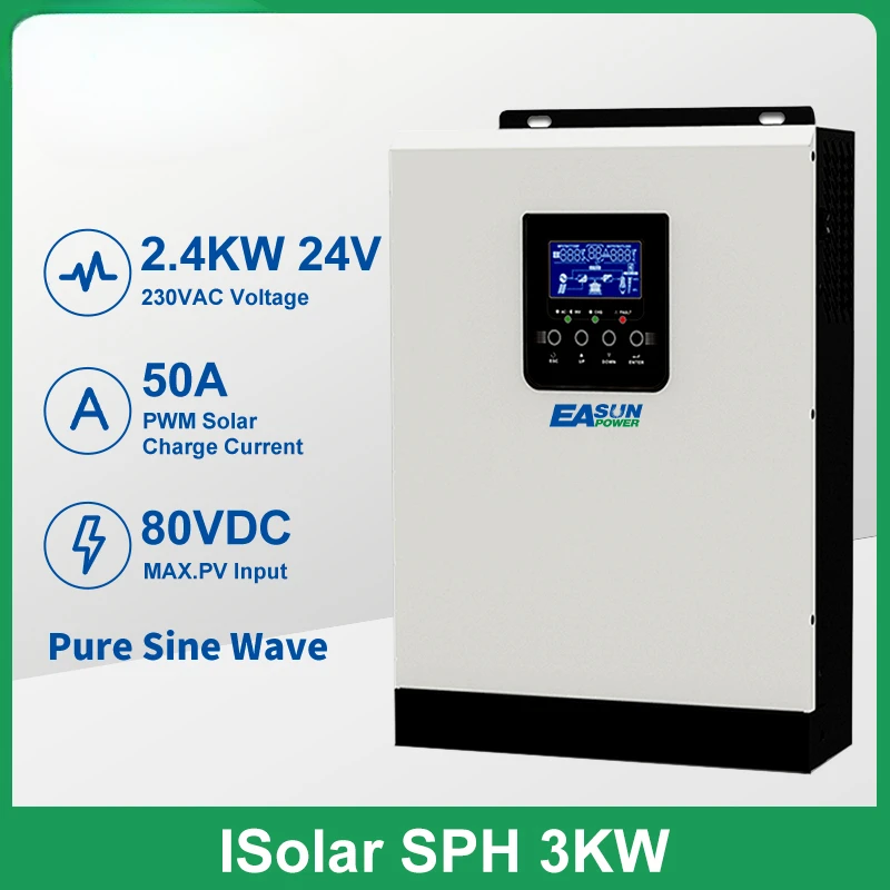 Easun 3000W Inverter Solare Onda Sinusoidale Pura 3Kva Inverter 220Vac 2400W 24Vdc Pwm 50A Regolatore Di Carica Solare 50Hz Inverter Ibrido